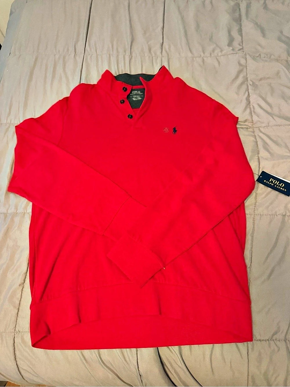 New Polo Ralph Lauren Henley Shirt Men’s L Red Cotton Long Sleeve $138